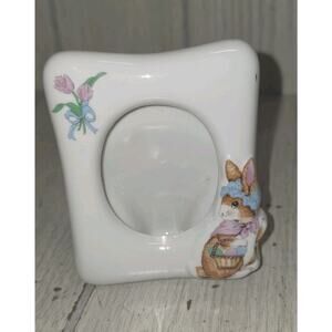 Vtg 80's Porcelain Easter Bunny Picture Frame Mini Floral Photos Rabbit Spring
